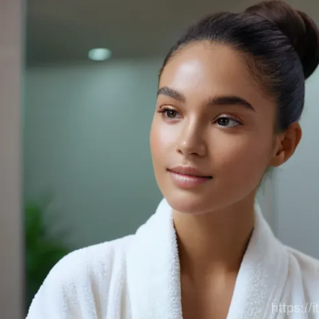 피부 트러블 치료법 - **"A close-up portrait of a woman in her late 20s with a radiant, healthy complexion, gently applyin...