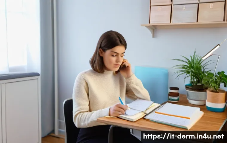 피부과 방문 전 준비 - **Prompt:** A young Italian woman in her late 20s, with short brown hair, is seated comfortably at a...