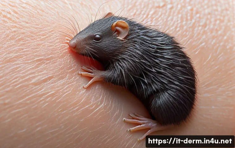 흑색종 피부암 초기증상 - A close-up, highly detailed image of human skin displaying a suspicious mole with irregular, asymmet...