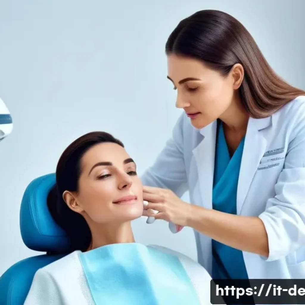 화학적 필링 비용 - A modern dermatology clinic in Milan, Italy, with a professional female dermatologist consulting a m...