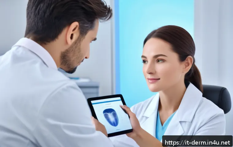 피부과 시술 자주 묻는 질문 - A professional dermatology clinic scene featuring a female patient consulting with a certified derma...
