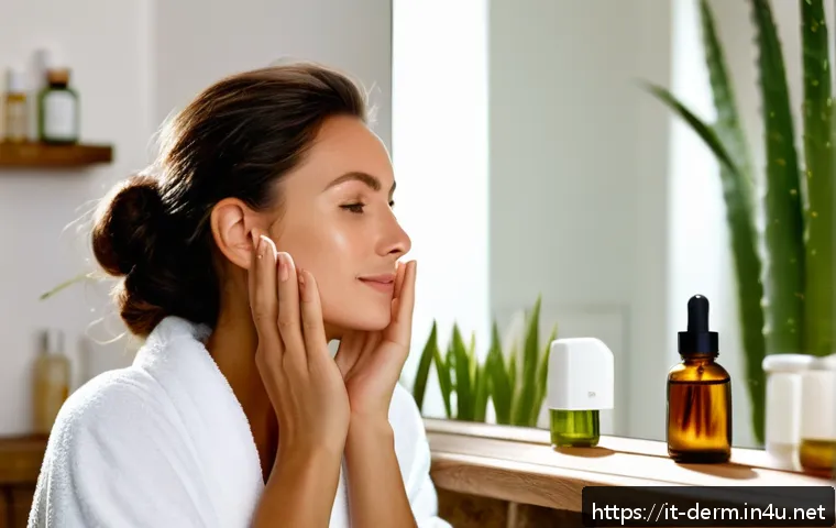 피부 리프팅 방법 추천 - A serene Italian woman in her 30s with glowing, toned skin, gently massaging her face with circular ...