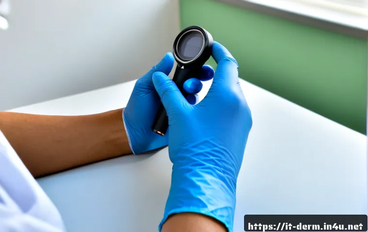 사마귀 제거 시술 - Photorealistic close-up of an adult patient’s hand resting comfortably on a clean dermatology clinic...